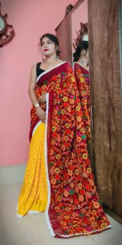 Yellow and Black Pure Handloom Flower Design Saree