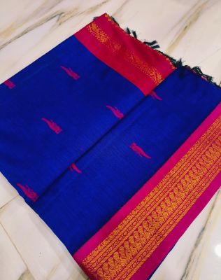 Royal Blue Pure Handloom Gadwal Saree From Bengal