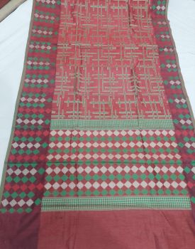 Brick Red Mercerized Cotton Saree From Banaras