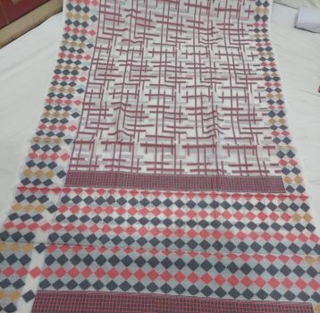 Off White Mercerized Cotton Saree From Banaras