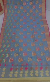 Light Grey Mercerized Cotton Saree From Banaras