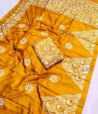 Yellow Pure Handloom Maheshwari Silk Cotton Saree From Bengal
