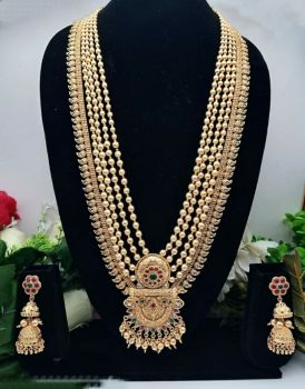 Gold Brass Material High Finish Stone Heavy Long Set