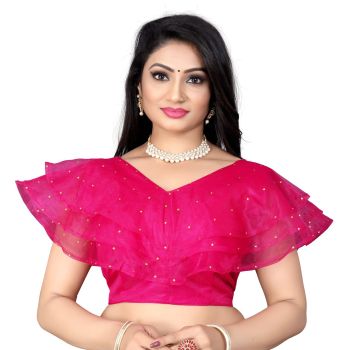 Pink Nylon Silk Net With Mirror Work Blouse