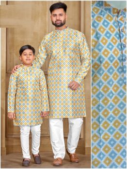 Combo pack child and adult Pure Banglori Silk Crochet Work and Print kurta