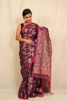 Cotton linen jarry jamdani saree