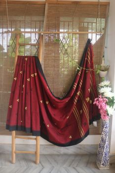 Maroon Butta Pure Cotton Saree From Assam