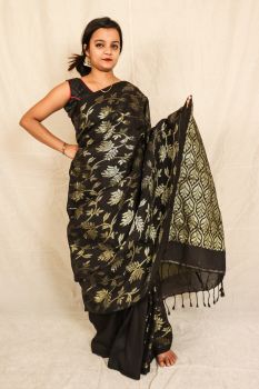 Cotton linen jarry jamdani saree