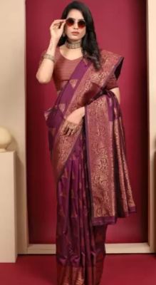 Purple Pure Handloom Art Silk Saree From Banaras