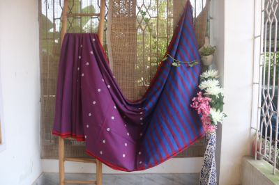 Purple Butta Pure Cotton Saree From Assam
