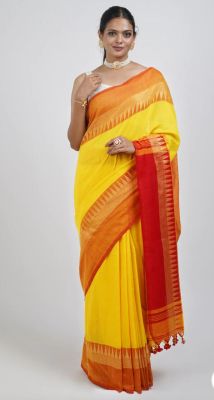 Yellow Pure Handloom Cotton Saree From Bengal