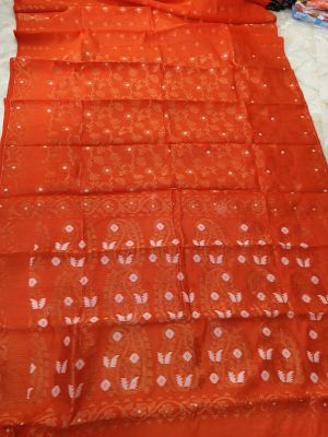 Red Pure Handloom Dhakai Jamdani Saree From Bengal