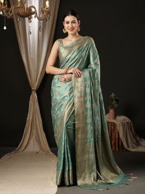 Teal Coral Party Wear Silk Saree