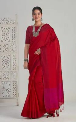 Brick Red Pure Handloom Silk Saree From Banaras