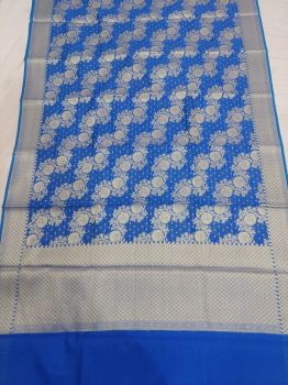 Persian Blue Flower Design Mercerized Cotton Saree From Banaras