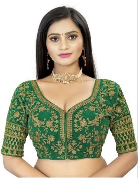 Green Velvet Cording Embroidery Work & Diamond Work Blouse