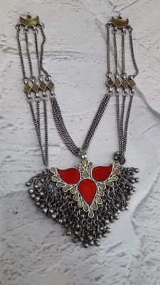 Afghani glass mirror necklaces with handpaint