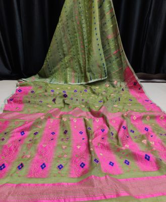 Multi Colour Pure Handloom Dhakai Jamdani Saree From Bengal