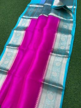 Pink Dhakai Jamdani Organza Saree From Bengal