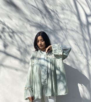 Blue Chanderi Silk Shirt