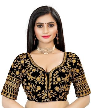Black Velvet Cording Embroidery Work & Diamond Work Blouse
