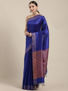 Royal Blue Dupion Raw Silk Saree