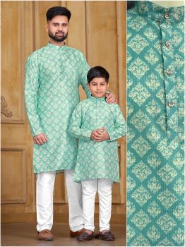 Combo pack child and adult Pure Banglori Silk Crochet Work and Print kurta