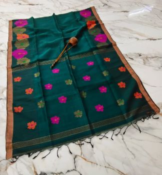 Green Linen Joba Flower Jamdani Handloom Saree