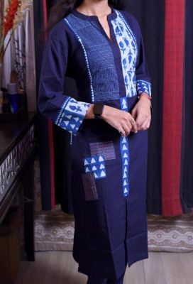 Dark Blue Pure Handloom Long Kurti From Bengal
