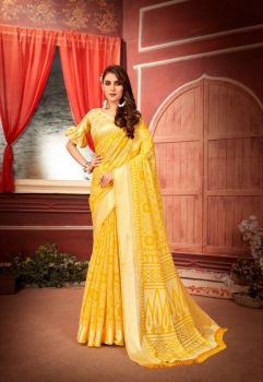 Yellow Butta Silver Brasso Soft Cotton Saree