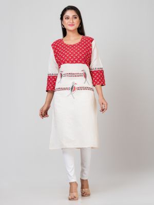 White Pure Handloom Kantha Stitch Kurti From Bengal
