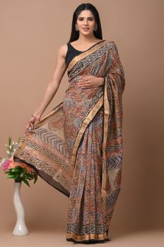 Red Orange Maheshwari Silk Saree From Rajshthan