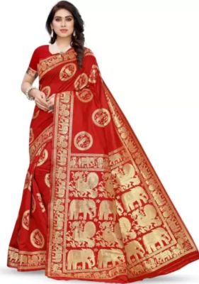 Red Pure Handloom Banarasi Silk Saree From Banaras