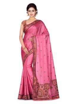 Baby Pink Leaf Pure Silk Saree From Banarasi