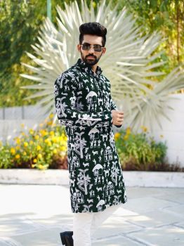 Men Gordons Green forest Heavy Lucknowi Design kurta