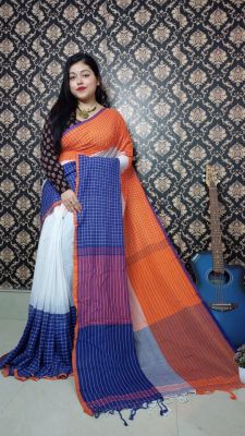Multi Colour Pure Handloom Cotton Saree From Bengal