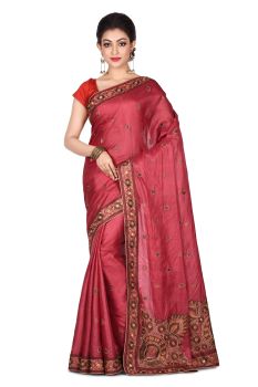 Maroon Leaf Pure Silk Saree From Banarasi