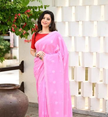 Pink Pure Handloom Cotton Saree From Bengal