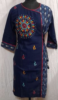 Tealish Blue Pure Handloom Kantha Stitch Kurti From Bengal