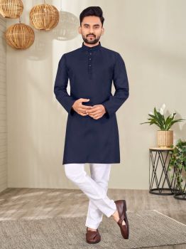 Men Ship Grey Plain Traditional Kurta