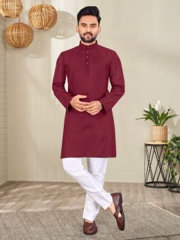 Men Pansy Purple Plain Traditional Kurta