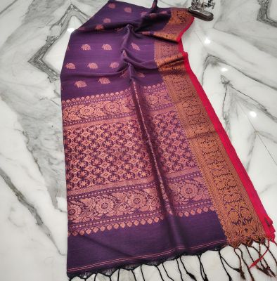Purple Pure Handloom Linen By Linen Saree From Bengal