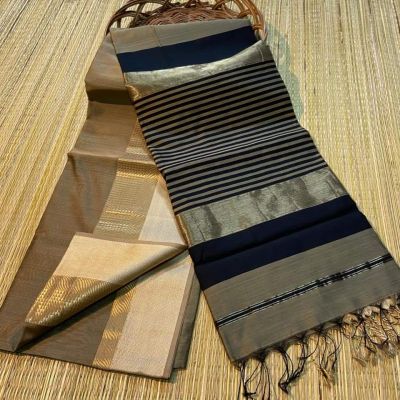 Brown Pure Handloom Silk Saree From Bengal
