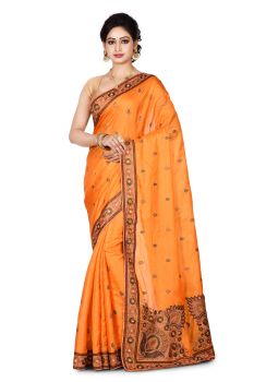 Yellow Leaf Pure Silk Saree From Banarasi