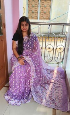 Purple Pure Handloom Dhakai Jamdani Saree From Bengal