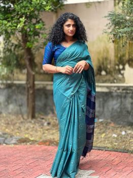 Teal Pure Handloom Crafted Kota Silk Saree From Bhagalpur