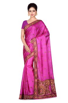 Pink Leaf Pure Silk Saree From Banarasi