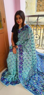 Sky Blue Pure Handloom Dhakai Jamdani Saree From Bengal