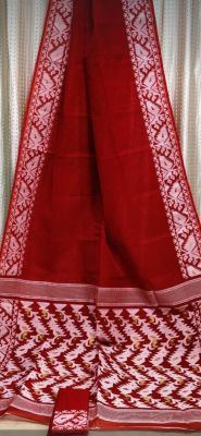 Red Pure Handloom Dhakai Jamdani Saree From Bengal
