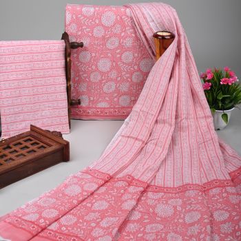 Old Pink Pure Handloom Suit With Cotton Dupatta